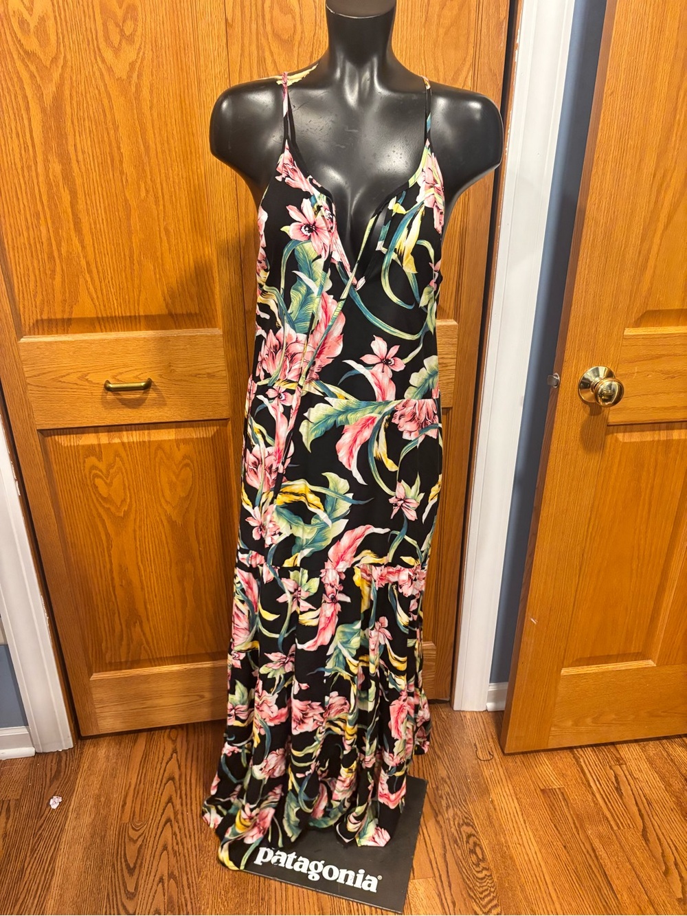 Band of Gypsies Black Maxi Dress with Pink & Green Floral
